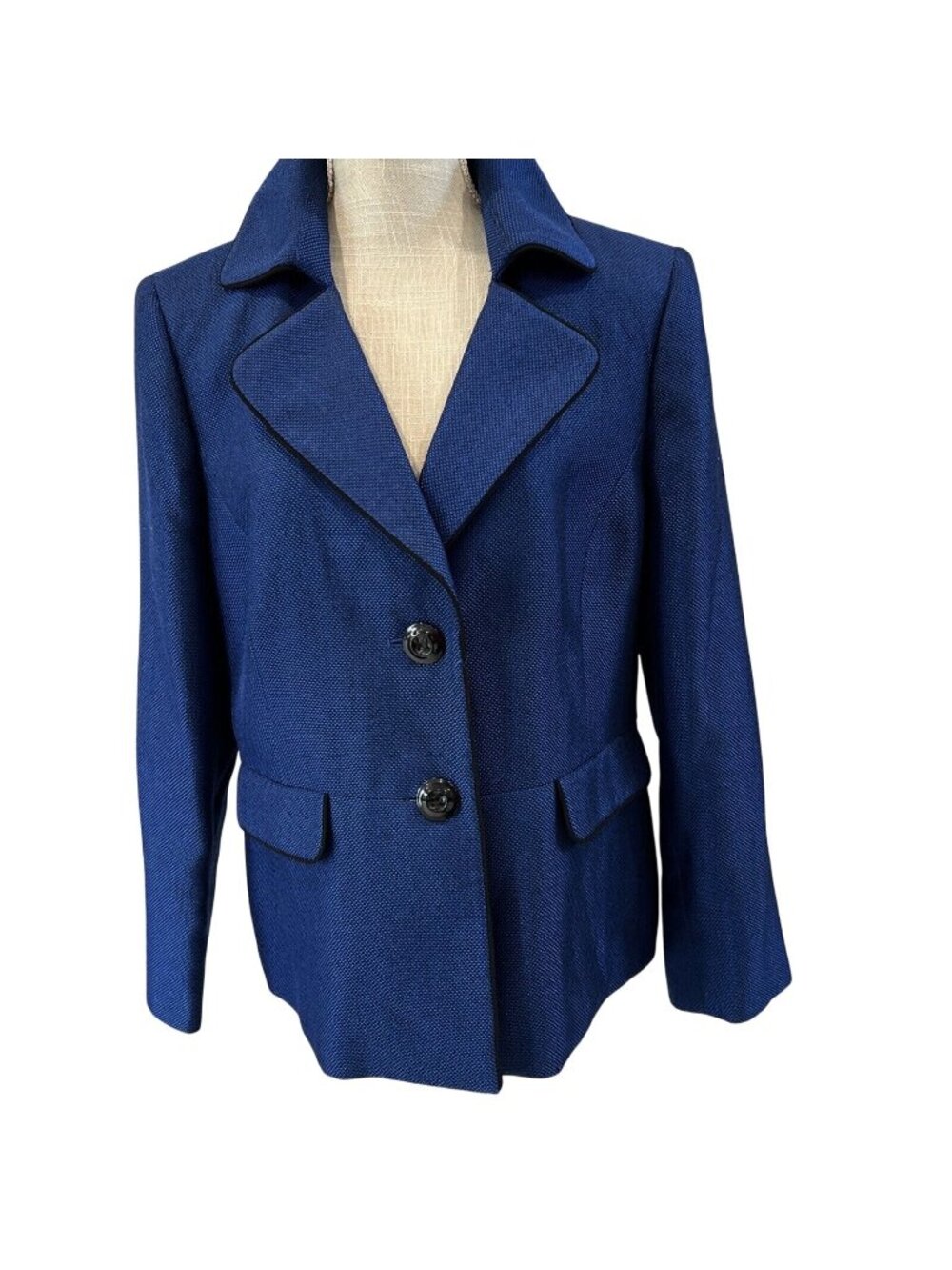 Evan-Picone Womens Blue Textured Blazer Size 16